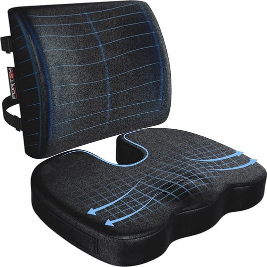 FORTEM Seat Cushion, Office Chair Cushion, Lumbar Support Pillow for Office Chair, Memory Foam Car Seat Cushions, Sciatica Coccyx Tailbone Pain Relief, Cushions for Back Support, Washable, Non Slip