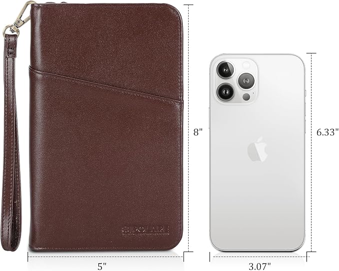 Polare Napa Leather Passport Holder Cover Case for Men and Women RFID Blocking Family Travel Wallet Holds 6 Passports (Coffee with AirTag Slot)