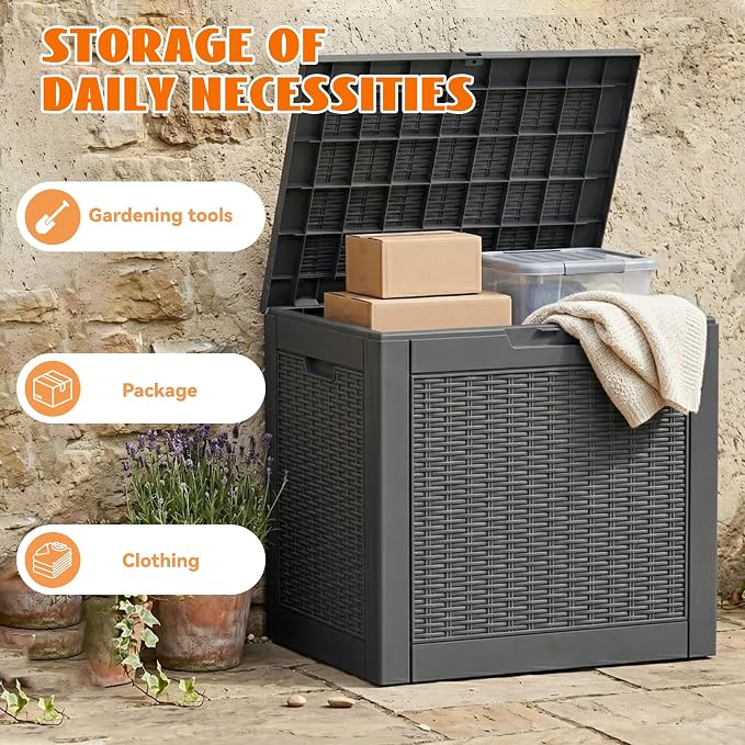 36 Gallon Package Delivery Boxes for Outside, Resin Outdoor Storage Box with Rattan Pattern, Storage Cabinet for Parcel Shipping & Storage