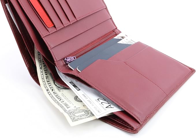 Genuine Sheep Leather Smart Family Size Passport Travel Wallet/Holder (ruby woo)