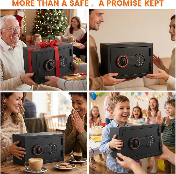 Small Safe for Home, Mini Safe Box for College Dorm Room | 9.8''Dx13.8''Wx9.8''H, Alarm System, LED Light, Wall/Floor Mountable Hidden Safes for Cash, Jewelry, Medicine