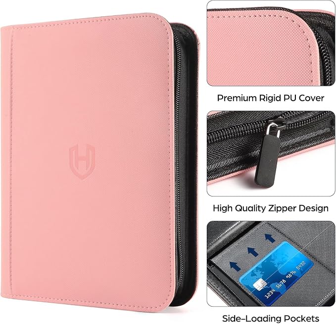 Card Binder 16 Pocket with Zipper, 1024 Pockets Trading Card Holder Book, Premium PU Cover Zip Folder Binder, Side Loading Carrying Case Binder Album for TCG, MTG, Sports Cards, Game Cards
