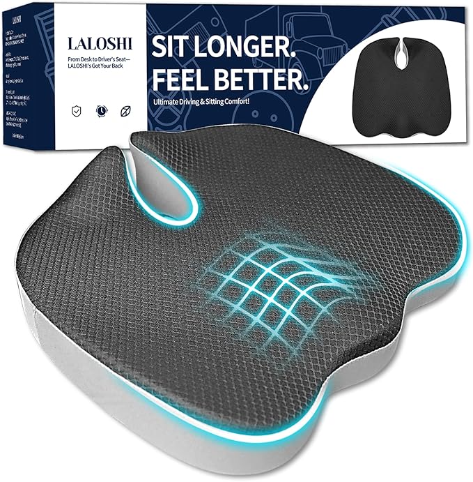 Office Chair Cushion with Coccyx Cutout & U-Shape Design, 2.8" Memory Foam for Back Pain Relief - Ergonomic Seat Pad, Removable Cover, Universal Fit