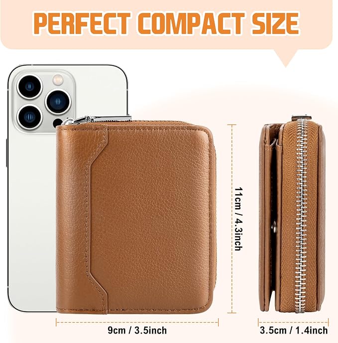HUANLANG Mens Wallet RFID Blocking Multi Card Holder Wallets for Men Bifold Wallet with Zipper Small Men's Leather Wallet