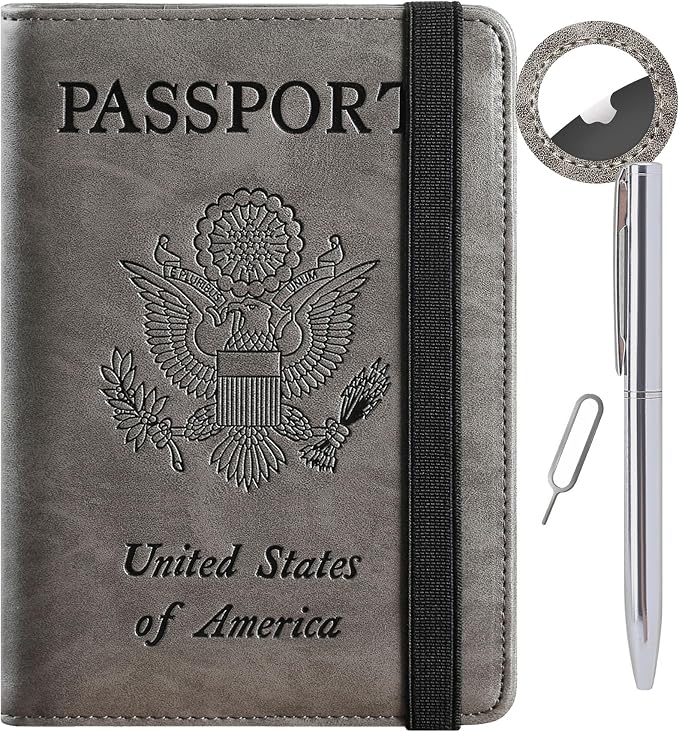 Airtag Passport Holder, Travel Essentials, Passport Cover, RFID Wallet | Passport Wallet, Travel Accessories, RFID Blocking, Synthetic Leather Card Case, International Must Haves, For Women Men