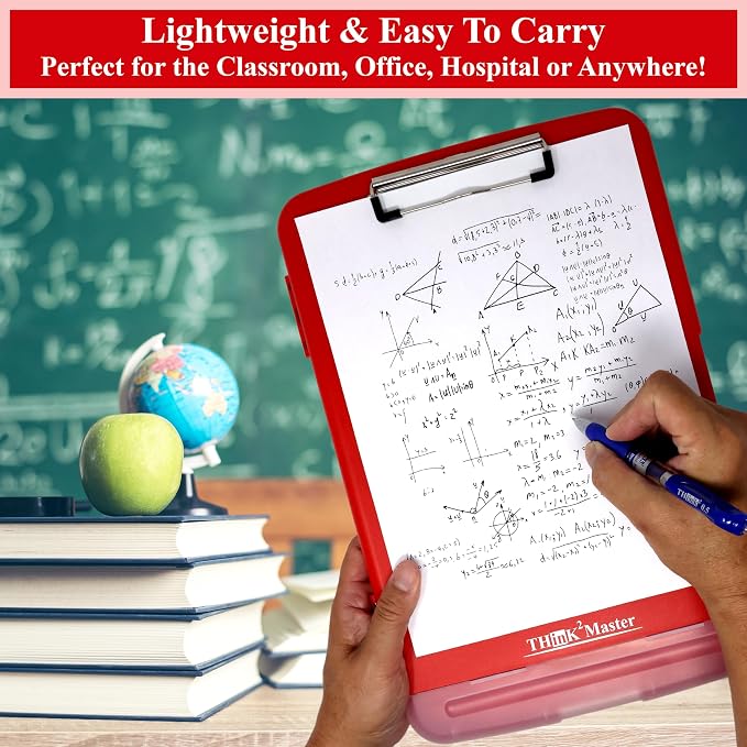 Think2Master Red Plastic Storage Clipboard with Pencil Holder. | 25% Heavier & 25% Sturdier| Heavy Duty. Must Have for Nurses, Teachers & Classrooms.
