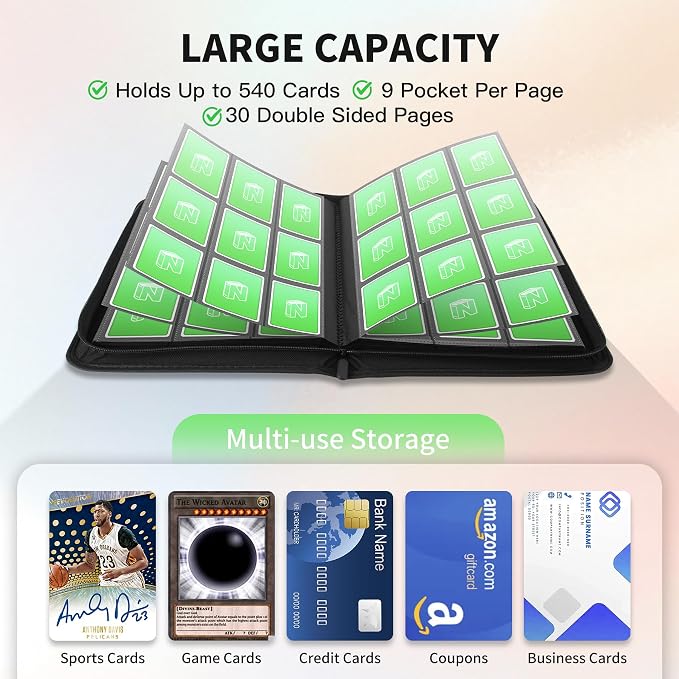 Trading Card Binder, Premium 9 Pocket 540 Double Sided Pocket Collection Binder, Card Album for TCG Card Holder for Game Card, Sports Card, Yugioh, MTG etc(Cyan)
