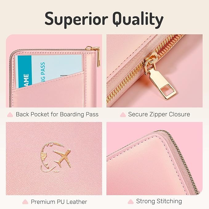 Forvencer Safe Zipper Passport Holder Cover, Passport Wallet for Travel | Cute RFID Blocking Passport Book, Waterproof Travel Accessories for Women, Light Blue