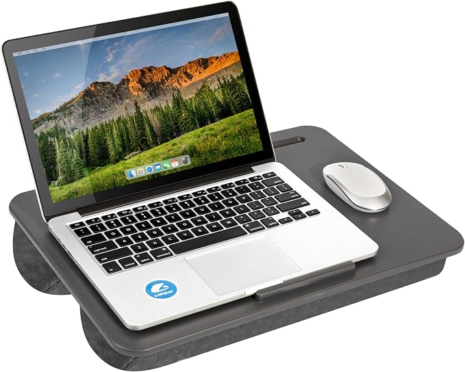 LAPGEAR The Original Lap Desk – Charcoal, Fits 17" Laptops | Microbead Cushion, Device Ledge, Built-In Pencil Tray, Carry Handle