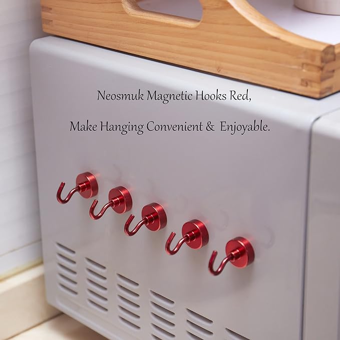 Neosmuk Magnetic Hooks, Heavy Duty 40lb+ Strong Magnet Hook for Cruise Cabins, Cruise Essentials 2026 for Hanging, Metal Wall Refrigerator Hangers (Red, 10 Pack)