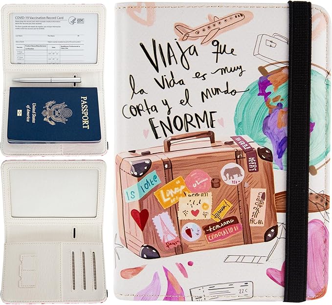 Pink Passport Holder,Cute Passport Cover,Travel Wallet with Credit Card Slots Rfid Blocking passport Wallet Waterproof Documents Organizer Women Men (The Traveler)
