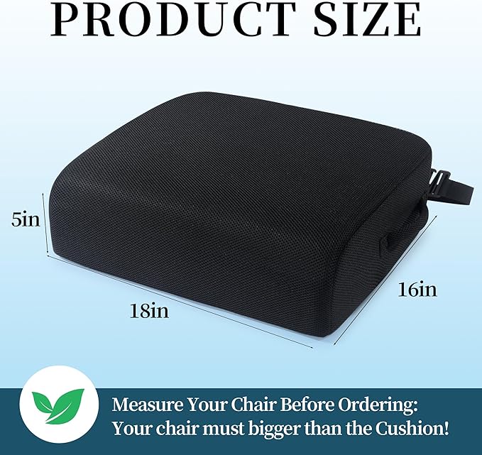 MABOZOO Extra Thick Chair Cushions,Office Chair Booster Seat Cushion to Raise Seat Height for Pain Relief,18 x 16 x 5 inch Non Slip Memory Foam Thick Cushion with Carry Handle（Black）