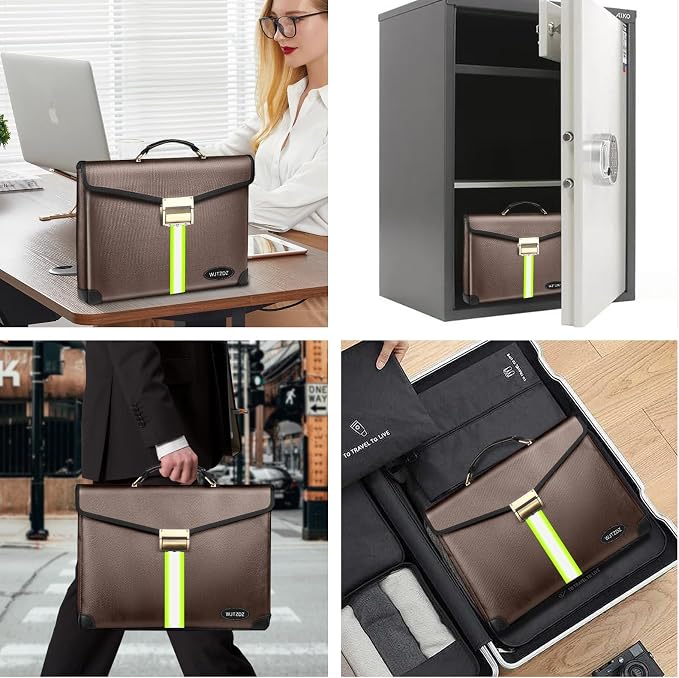 6500°F Fireproof Document Bag with Lock,Upgraded Fireproof/Waterproof Money Bag with Zipper/Reflective Strip,Storage Pouch for A4 Letter Size Document,Cash,Cell Phone,Passport