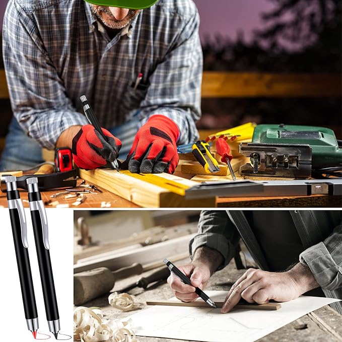 Lincia 5.6 mm Diameter Mechanical Pencil Artist Carpenter Drafting Pencils Metal Marker with Built Sharpener for Construction Drafting Crafting Sketching Wood Working(64 Pcs)