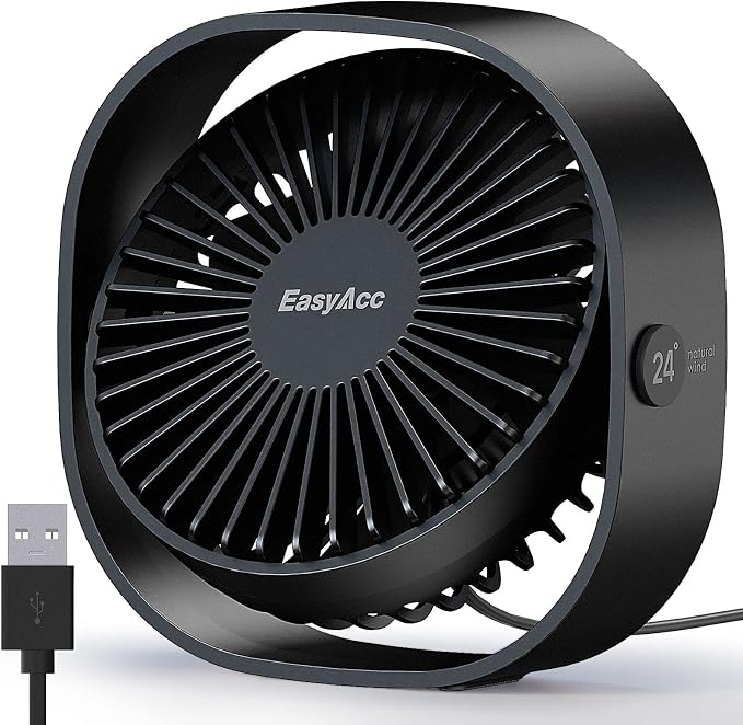 EasyAcc USB Small Desk Fan, Slumber Pod Fan [360°Rotatable Head &Powerful ] 3 Speeds Portable Personal Table Travel Fan for Sleeping Desk Cruise Ship Dorm Bedroom Office Office (No Battery)