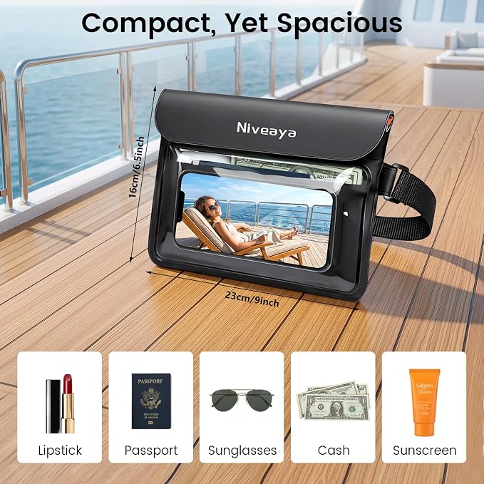 Niveaya IPX8 Waterproof Fanny Pack, Waterproof Pouch Dry Bag for Beach, Kayaking, Swimming, Boat Travel Cruise Essentials, Waterproof Phone Bag Passport Holder for Women Men(2 Pack)