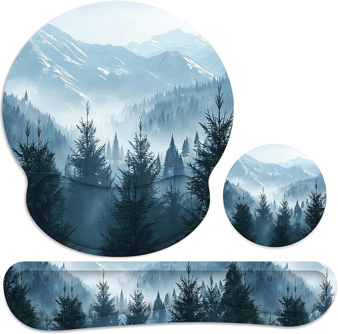 Ergonomic Mouse Pad with Wrist Rest and Keyboard Wrist Rest, Mousepad | Memory Foam Wrist Rest for Computer Keyboard, Pain Relief, Non-Slip Base, Mouse Pad Wrist Support for Gaming, Cloud Forest