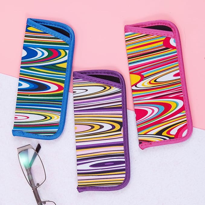 TRIUMPH VISION Reading Glasses Pouch Eyeglass Sleeve Soft Case Slim 3 Pack | Alternative to Bulky Case Lightweight，Neoprene Lined Padded Protect Optical lens Slip in, Cute Pattern Portable for Daily Use
