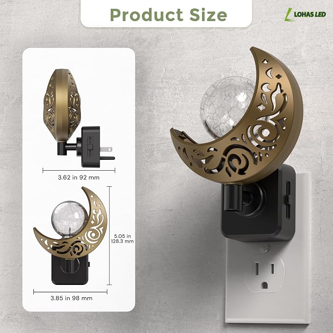 L LOHAS LED Night Lights Plug into Wall: 2 Pack Moon Sphere Decor Landscape Night Light, Dusk to Dawn Sensor Glass Globe Nightlight, 0-100LM Dimmable, for Bedroom Living Room Hallway