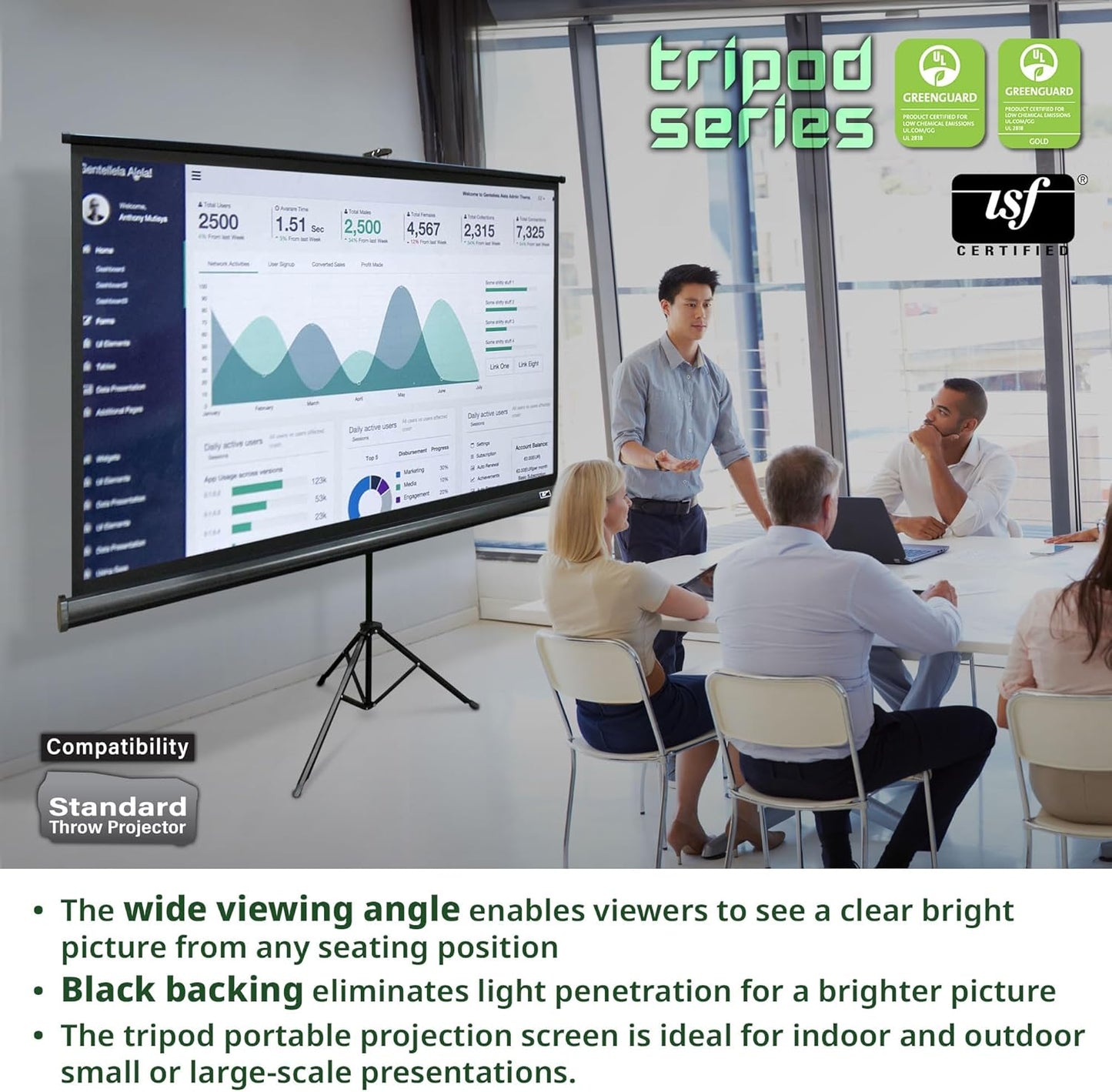 Elite Screens Tripod Series, Portable Pull Up Home Movie/Theater/Office Projector Screen (136-inch/ 1:1)