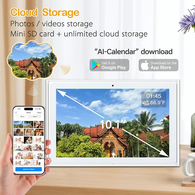 10.1" Frameo WiFi Digital Picture Frame Gift for Elders | 32GB Expandable Storage Auto-orientation Display Offline SD card Playback