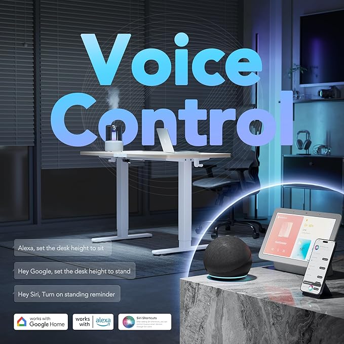 HUANUO AI-Powered Electric Standing Desk with Smart APP, Compatible with Alexa & Google, Adjustable Height, 6 Memory Settings, Sedentary Reminder, Ergonomic Sit-Stand Desk, 55-inch, Light Walnut