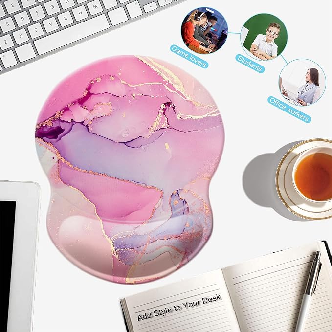 Mouse Pad with Wrist Support, Non Slip Mousepad Wrist Rest for Office, Computer, Laptop & Mac-Comfortable & Lightweight Ergonomic Support Mouse Mat(Pretty Marble-B)