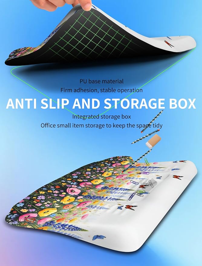 Ergonomic Wave Wrist Rest with Keyboard Stand, Cushioned Palm Rest, Comfortable Integrated Memory Foam for Natural Typing and Relieve Wrist Pain, Flowers and Butterflies
