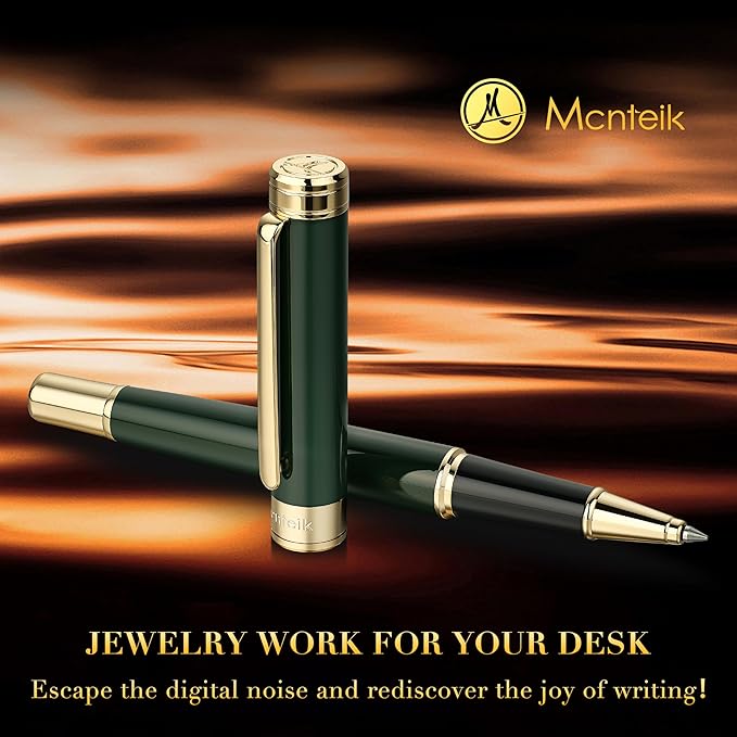 Lacquer Rollerball Pen - Stunning Luxury Green Pen, 24K Gold Plating, Schmidt Refill, Precision Flow Ink, Fancy Roller Ball Gift Set for Men & Women, Christmas, Executive Office, Nice Pens