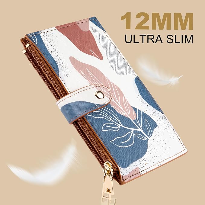 Travelambo RFID Wallet Women Large Size Bifold Multi Card Wallet Case with Zipper Pocke Credit Card Holder for Women