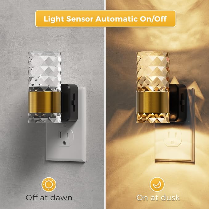 L LOHAS LED Night Light, Modern Night Lights Plug into Wall, 2 Pack 3000K Soft Warm 0-100LM Adjustable Nightlights,Automatic Nightlights Plug in with Dusk to Dawn Sensor for Room Bathroom Hallway