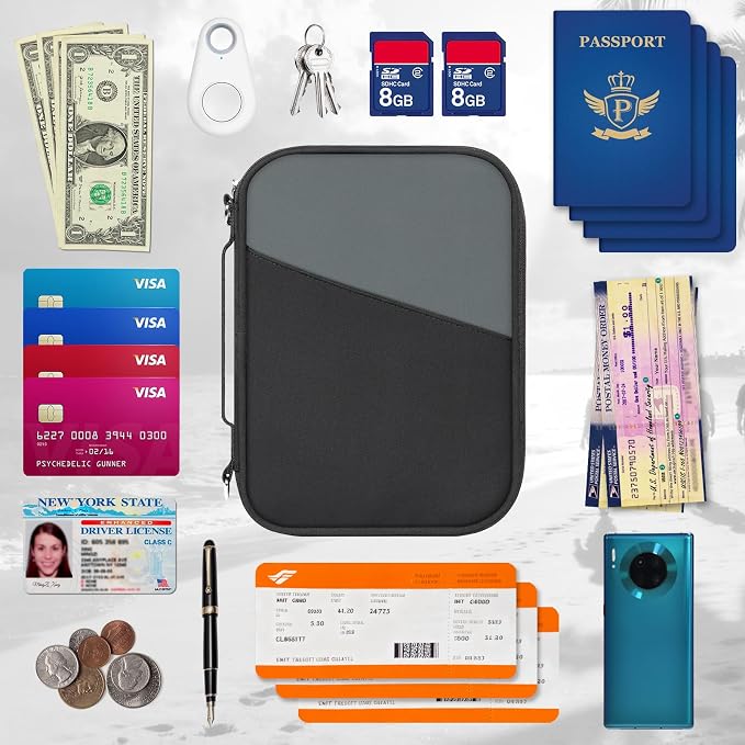 Family Passport Holder for Travel with RFID Blocking, Traveling Essentials Organizer Pouch Bag, Light Passport Wallet for Travel Must Haves Accessories for Women Men