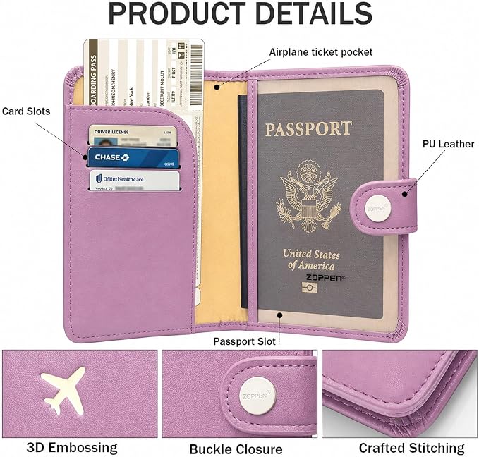 Passport Holder RFID Blocking Travel Wallet, Elegant Purple | Passport Cover with Multiple Card Slots, Water-Resistant & Easy-Carry, Must-Have Travel Accessory for Men & Women.