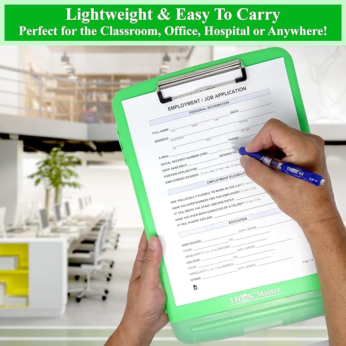 Think2Master Green Plastic Storage Clipboard with Pencil Holder. | 25% Heavier & 25% Sturdier| Heavy Duty. Must Have for Nurses, Teachers & Classrooms.