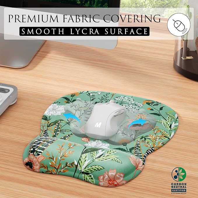 MROCO Ergonomic Mouse Pad Gel Wrist Rest, 9.4 x 8.1 in, Garden Whispers | Ergonomic Shape Design, Multiple Pattern Options, Gel Wrist Comfort, Smooth Lycra Surface, Non-Slip PU Base