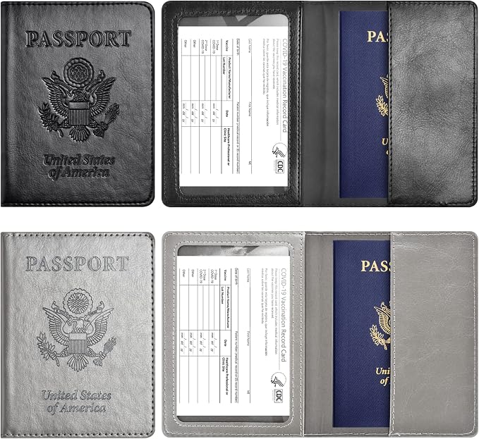 Eoehro Passport Holder for Travel Essentials-2Pack, Passport Wallet Cover Case for Travel Must Haves Accessories,Passport Book Holders for Women and Men