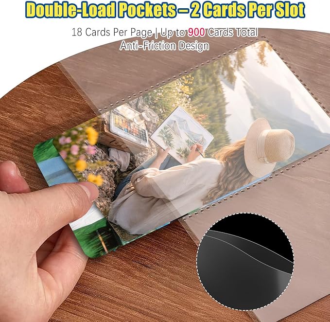 ABLY 900 Pockets Trading Card Pages Sleeves 9-Pocket Clear Plastic Game Card Protectors for Sky, Pok, Bas Car and More, Fit 3 Ring Binder (50 Pages)