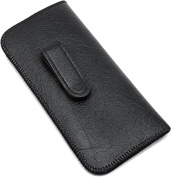 Calabria Soft Slip-In Glasses Case Pocket Metal Clip Black/Brown(2Pack) Men/Women Synthetic Leather Felt Lining 6.5"x3"