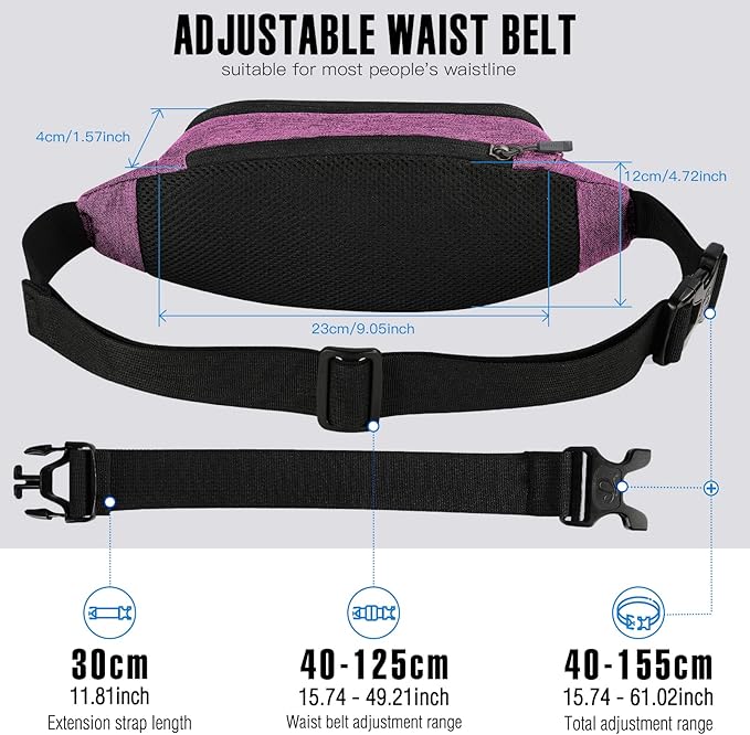 WATERFLY Small Fanny Pack Crossbody Lightweight Waist Bag for Woman Man | Adjustable extender strap, Slim compact, Water-resistant durable material, Breathable back pad, Multi-scene for travel, daily