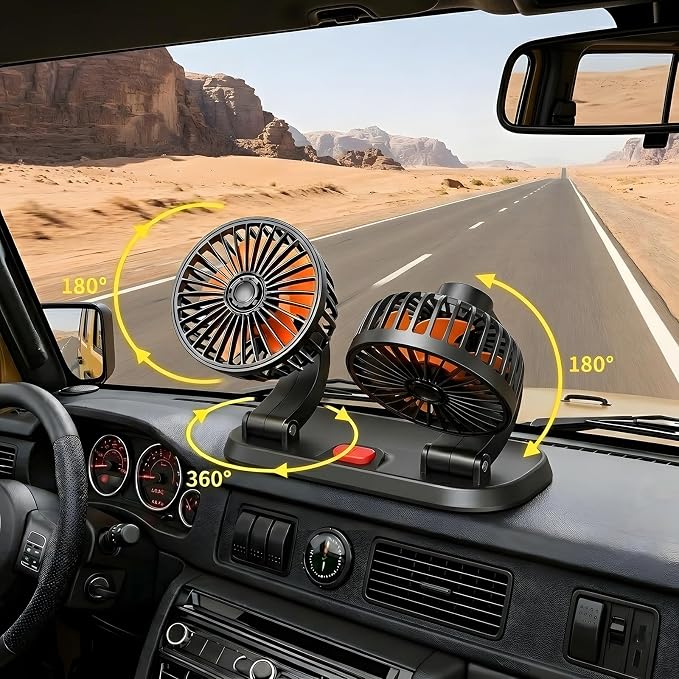 Dual Head 24V Car Fan for SUV Truck RV with No AC,Adjustable Car Cool Fan, Dual Head Design, 2-speed Adjustable, 360° Rotating Portable Car Fan,Powered by Cigarette Lighter