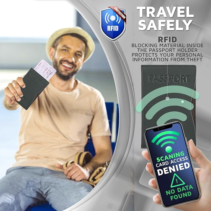 Alban RFID Passport Holder for Women & Men, Genuine Leather Passport Cover | RFID blocking design helps protect personal information while traveling, Slim genuine leather case for travel essentials