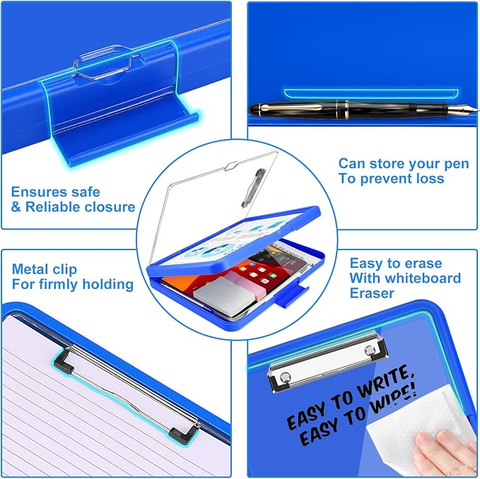 Clipboard with 2 Storage & Pen Holder, Heavy Duty Clip Boards 8.5x11 with Dual Storage, Clearview Dry Erase Coach Clipboard with Clear Visible Top Panel, High Capacity, School Office Supplies