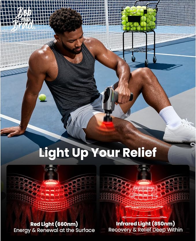 BOB AND BRAD A2 Ultra Massage Gun with Red Light Infrared Heat Head, FSA Eligible/HSA Eligible, Pro Percussion Massage Gun Deep Tissue for Fast Pain Relief, Handheld Sore Muscle Massager for Back Leg