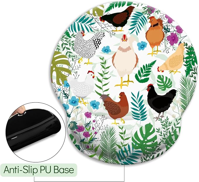 LIMKRIAN Ergonomic Mouse Pad with Wrist Rest, Chicken Mouse Pad for Women | Soft Gel Wrist Support, Non-Slip PU Base, Smooth Surface, Farm Chicken Print Desk Accessories for Computer, Home & Office
