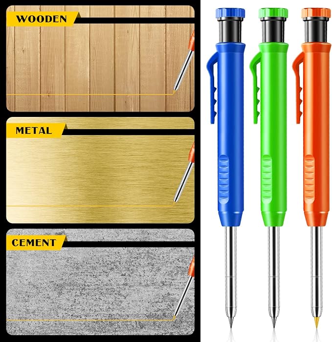 Sabary 20 Pcs Solid Carpenter Pencils with 120 Pcs 2.8mm Refills Long Nosed Deep Hole Mechanical Pencil Marker Construction with Built in Sharpener for Woodworking Drafting Architect Tool