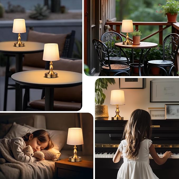 Mini Cordless LED Table Lamp, 5200mAh Rechargeable Battery Operated Lamp, 3-Level Brightness, Touch Dimmable Desk Lamp, Bedside Night Light for Patio Camping Restaurant Home, Antique Brass