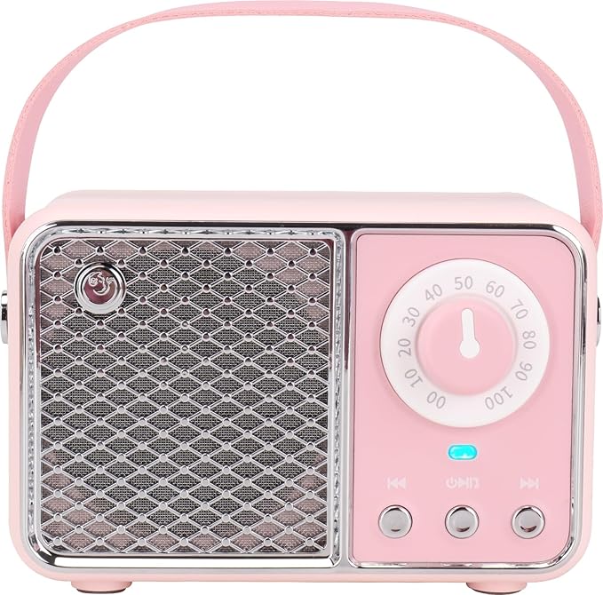 Dosmix Kawaii Room Decor, Retro Bluetooth Speaker,Wireless Bluetooth Speakers, Pink Cute Old Fashion Style for Kitchen Desk Bedroom Office Party Outdoor Vintage Accessories (Tender Pink)