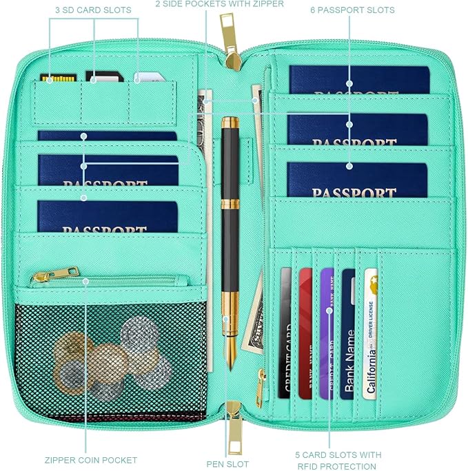 Family Passport Holder Wallet RFID Blocking Document Organizer | PU Leather Mulit-purpose Travel Wallet Credit Cards Case for Women Men,Watercoler Floral