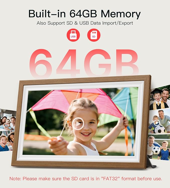 64GB Frameo 15.6" Digital Picture Frame Large 1920 x 1080 IPS FHD Touch Screen WiFi Electronic Photo Frames Share Moments Instantly Anywhere Best Gifts for Parents and Grandparents Solid Walnut