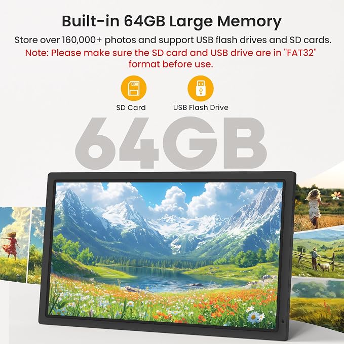 FANGOR 21.5" Large Digital Picture Frame 64GB, WiFi Photo Frame 1920x1080 FHD IPS Display with Remote Control, Auto-Rotate, Wall Mounted, Share Photos/Videos Via Uhale App/USB/SD (No Touch Screen)